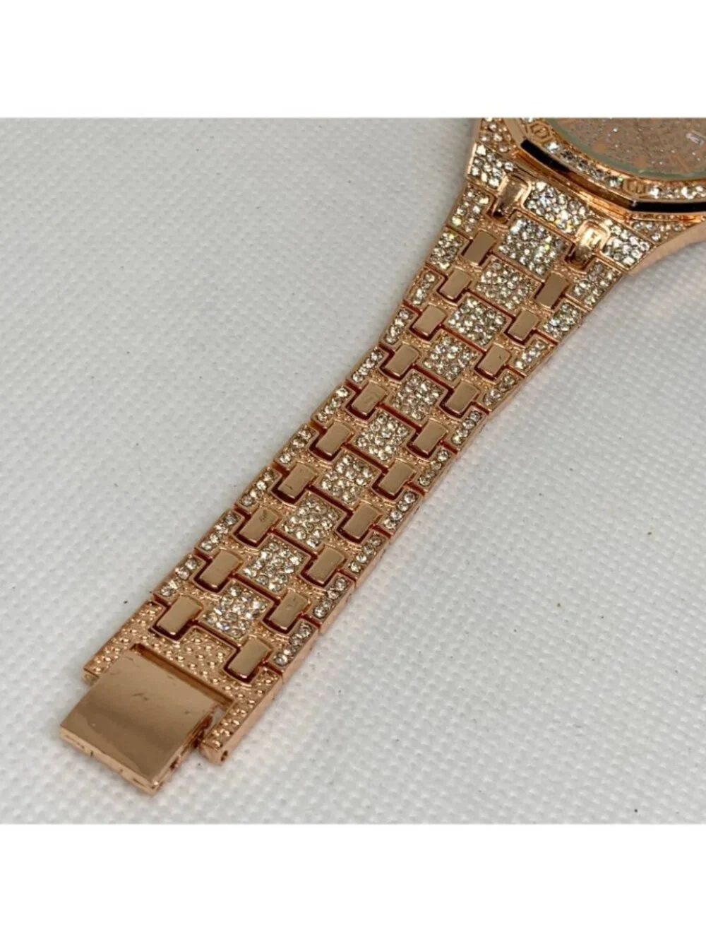 Bling iced men watch rose gold tone 41mm date indicator quartz up to 8” running